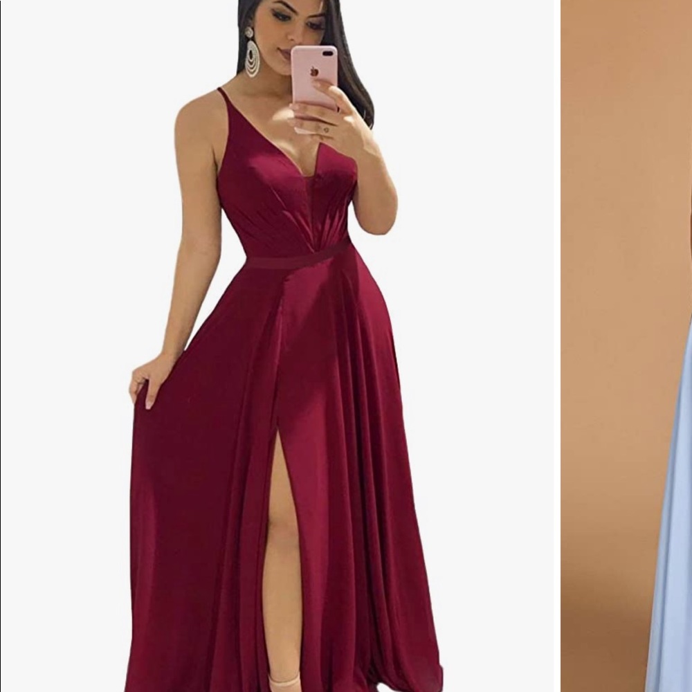 V-Neck Bridesmaid Dress A-Line Formal Dress Slit
